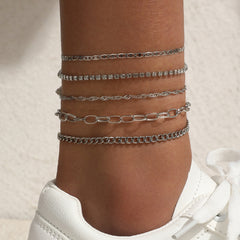 Simple Graceful Metal Chain Retro Creative Snake Chain Anklet Five-piece Set