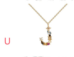 English Letter Necklace Female Colorful Crystals Gem S925 Pure