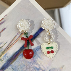 Sweet And Cute Cherry Earrings Pearlescent Rose