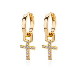 Cross Eardrops 18K Gold Plating Women's Zircon Stud Earrings