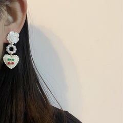 Sweet And Cute Cherry Earrings Pearlescent Rose