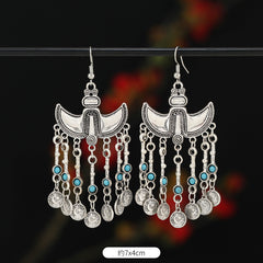 Retro Exotic Antique Silver Coin Tassel Earrings