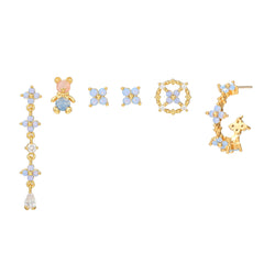 European And American Bear 18K Ear Studs Special-interest Design Flower Tassel