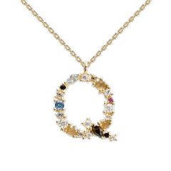 English Letter Necklace Female Colorful Crystals Gem S925 Pure