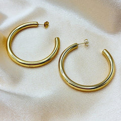 304 Stainless Steel Hollow C- Shaped Large Hoop Earrings