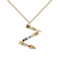 English Letter Necklace Female Colorful Crystals Gem S925 Pure
