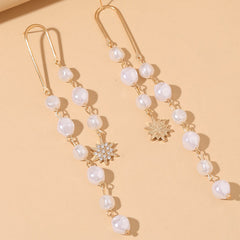 European And American Style Long Tassel Pearl Chain Earrings
