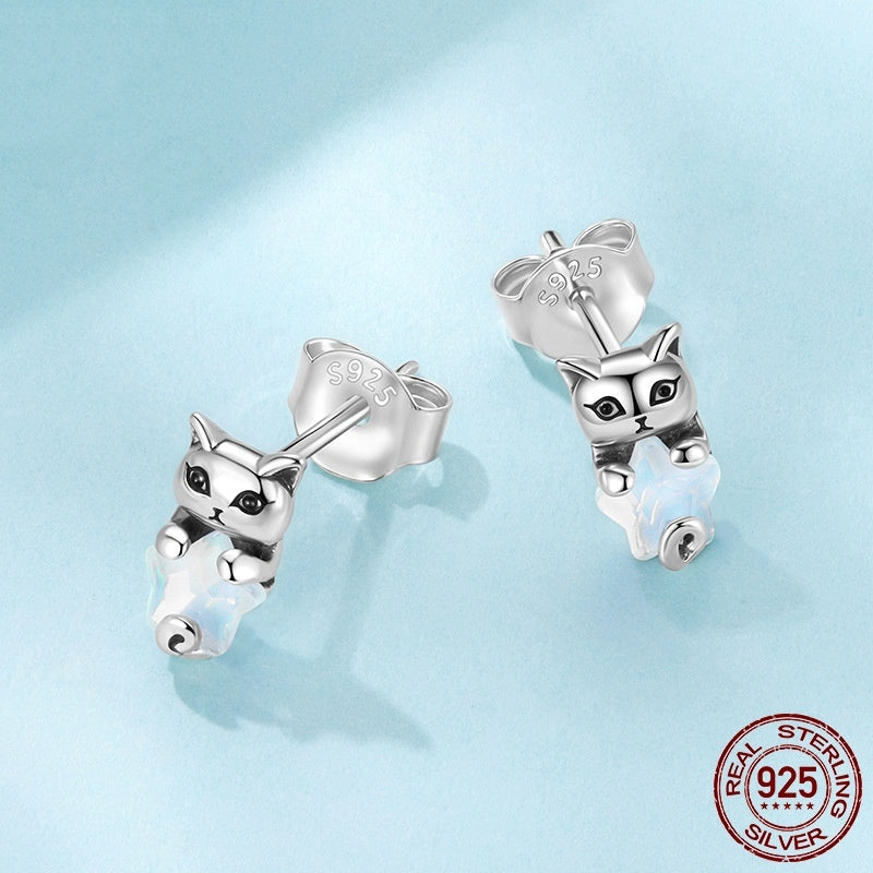 S925 Sterling Silver XINGX Cat Stud Earrings