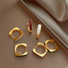 Double-sided Oil Dripping White Ear Clip Simple Exquisite Geometric Square Earrings
