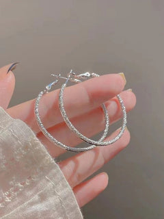 Silver Circle Female Starry Sky Hoop Earrings