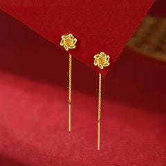 Little Red Book Clover Hanging Earrings Women's Imitation Gold Tassel Long Flower