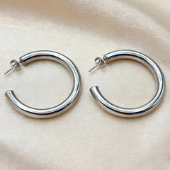 304 Stainless Steel Hollow C- Shaped Large Hoop Earrings