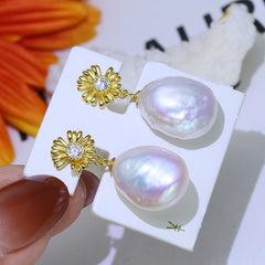 Baroque S925 Sterling Silver Exquisite Flower Earrings Silver Ring Holder Material