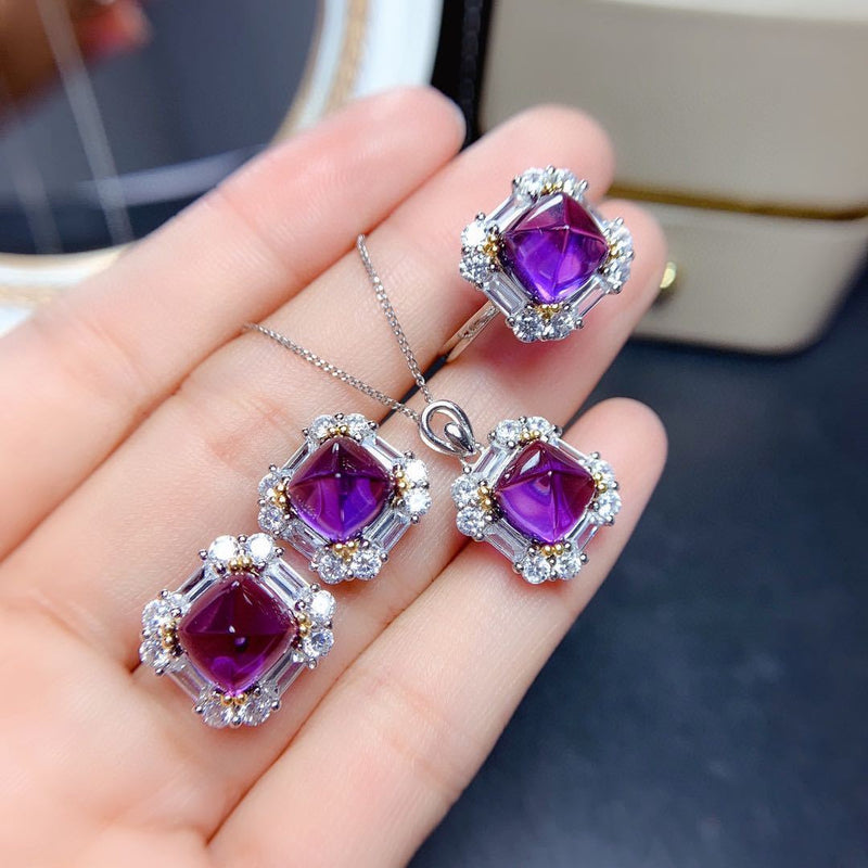 Amethyst Suit Female Crystal Clean Fire Burst Flash Silver Inlaid Light Luxury Style