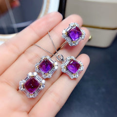 Amethyst Suit Female Crystal Clean Fire Burst Flash Silver Inlaid Light Luxury Style