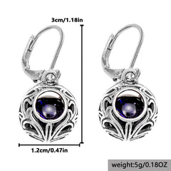 Vintage Engraving Hollow Blue Gemstone Pendant Earrings