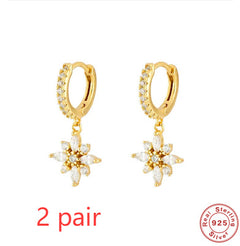 S925 Sterling Silver Diamond Snowflake Pendant Earrings