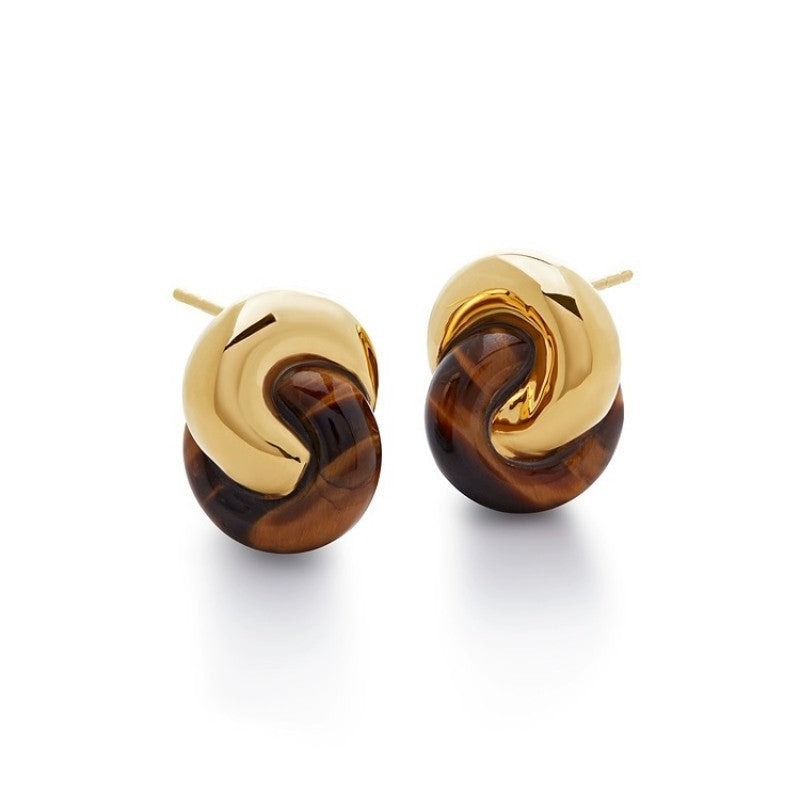 Co-branded Tiger Eye Stone Ring Buckle Retro Earrings