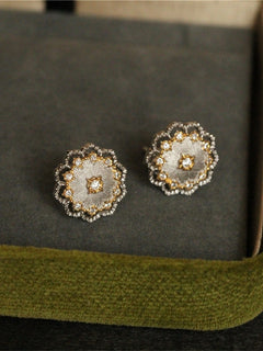 Silver And Gold-plated Ear Studs Textured Gold Carving