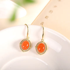S925 Sterling Silver Inlaid Gold-plated Southern Red Agate Eardrops