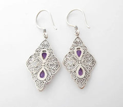 Metal Hollow Ancient Silver-plated Inlaid Purple Zircon Earrings