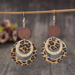 Three-layer Leopard Print Sequined Ring Leather Earrings