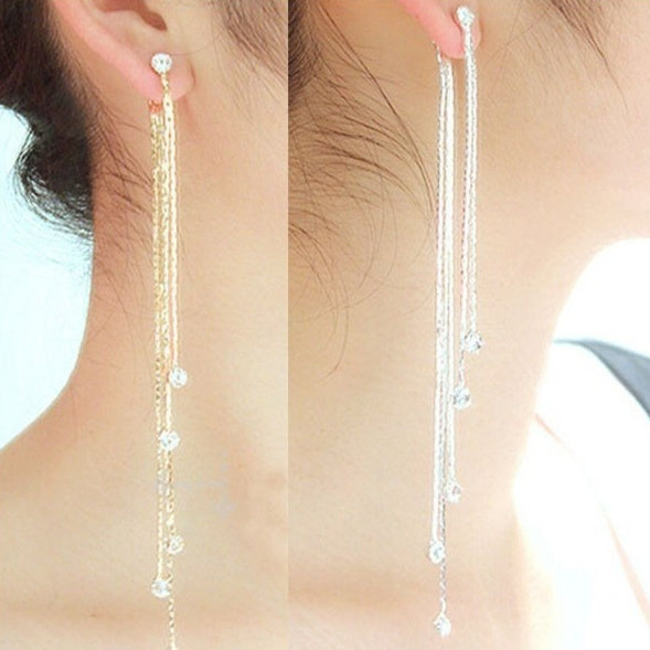 Front 2 Back 3 Strings Lucky Beads Tassel Earrings