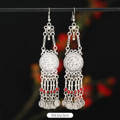 Retro Exotic Antique Silver Coin Tassel Earrings