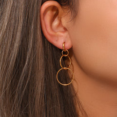 Simple Popular Stainless Steel Plated 18K Gold Long Circle Buckle Earrings