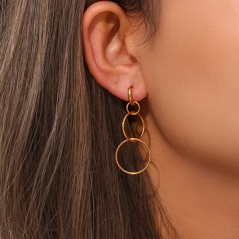 Simple Popular Stainless Steel Plated 18K Gold Long Circle Buckle Earrings