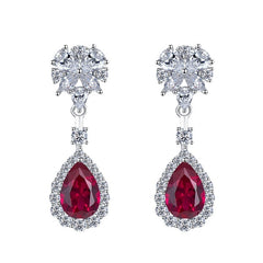 Sterling Silver Simulation Ruby Long Earrings