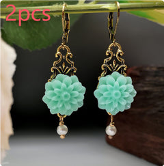 Rongyu Bohemian Fashion Chalcedony Flower Pearl Earrings