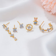 European And American Bear 18K Ear Studs Special-interest Design Flower Tassel