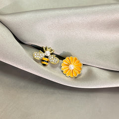 Silver Needle Summer Asymmetric Dripping Bee Flower Stud Earrings
