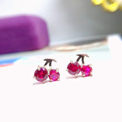 Red Corundum Small Cherry 925 Silver Stud Earrings