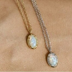 S925 Silver Plating 14K Gold Jelly Opal Pendant Necklace
