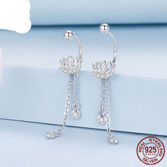 S925 Sterling Silver Tassel Lotus Ear Studs
