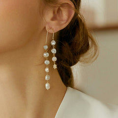 European And American Style Long Tassel Pearl Chain Earrings