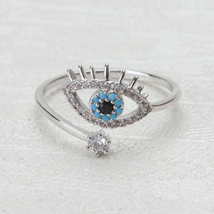Evil Eye Ring with Open Design and Stone Inlay for Women