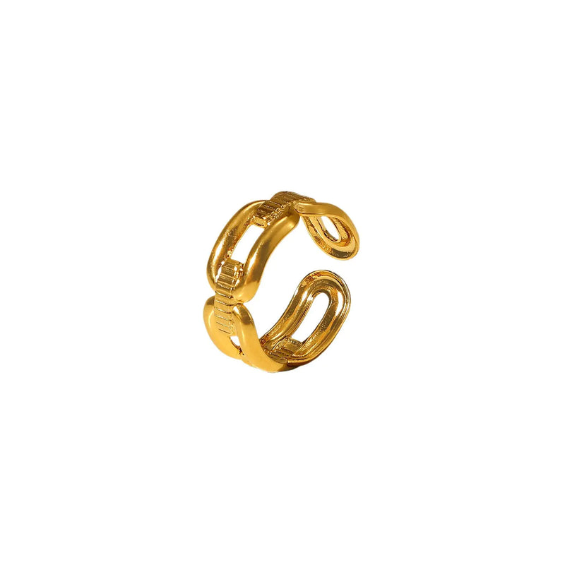 18K Gold Plated Stainless Steel Rectangular Buckle Ring