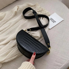 Vintage Crocodile Embossed Half-Moon Saddle Bag