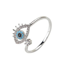 Evil Eye Ring with Open Design and Stone Inlay for Women
